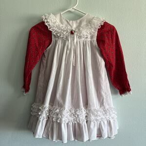 Vintage BRYAN & CO Dress Girl 6 Christmas Lace Floral 1980"s USA